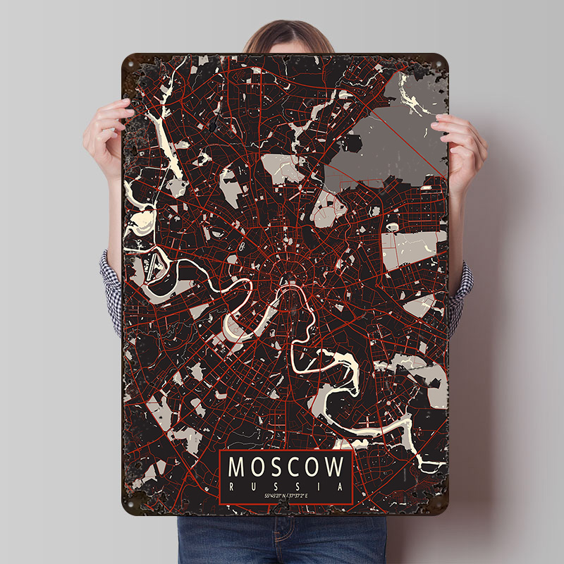 Custom Map Poster - Mapa Moskwy w stylu vintage, metalowy