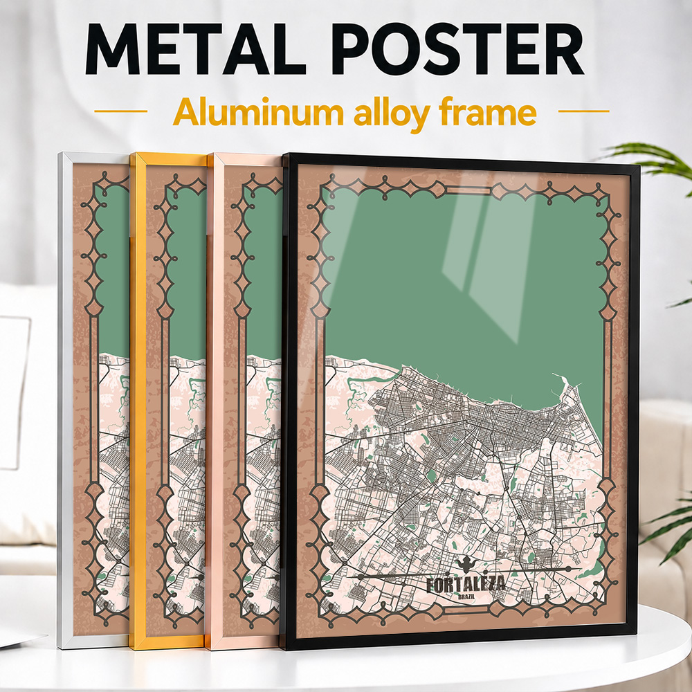 Custom Map Poster - Mapa miasta Fortaleza w ramie, metalowy