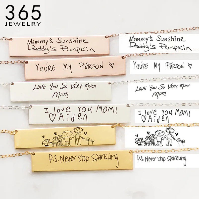 Handwriting Necklace Bar - Niestandardowy naszyjnik z imieniem pisma ręcznego